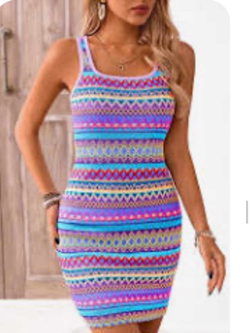 Colorful Geometric Knit Tank bodycon miniDress - Multicolor